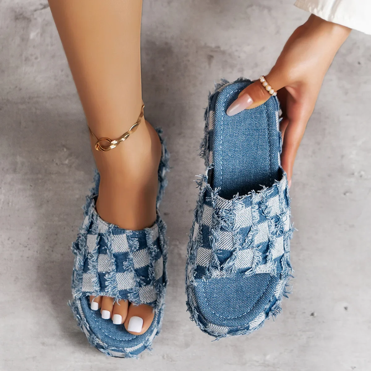 Street Fashion Jeans Women - Sandalias de mezclilla con plataforma y