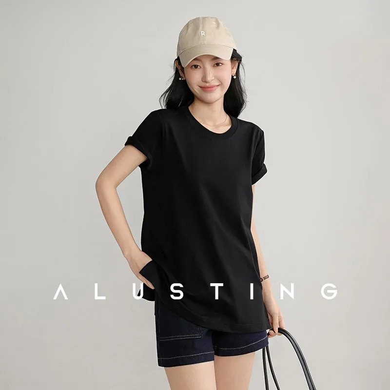 Longline Tee Oversized - Camiseta de Verano para Mujer, Cuello