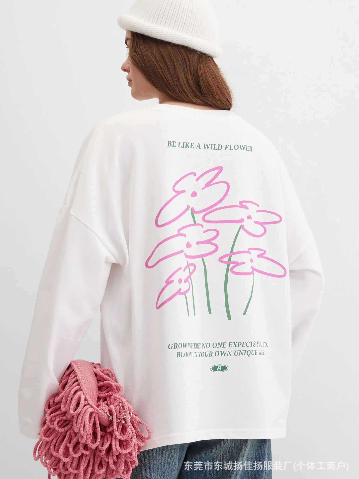 Longline Tee Oversized - Camiseta Casual de Manga Larga Blanca