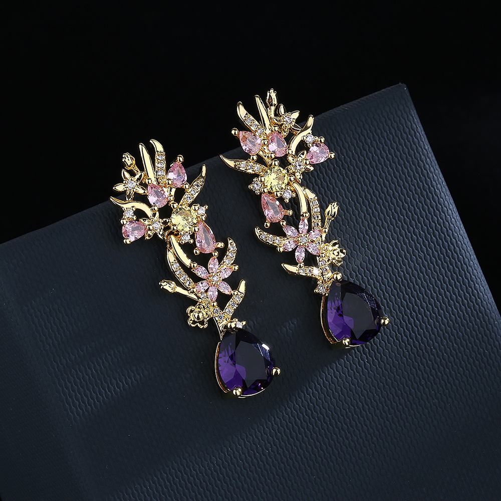 Street Fashion Earrings - Pendientes de flores de circonio de
