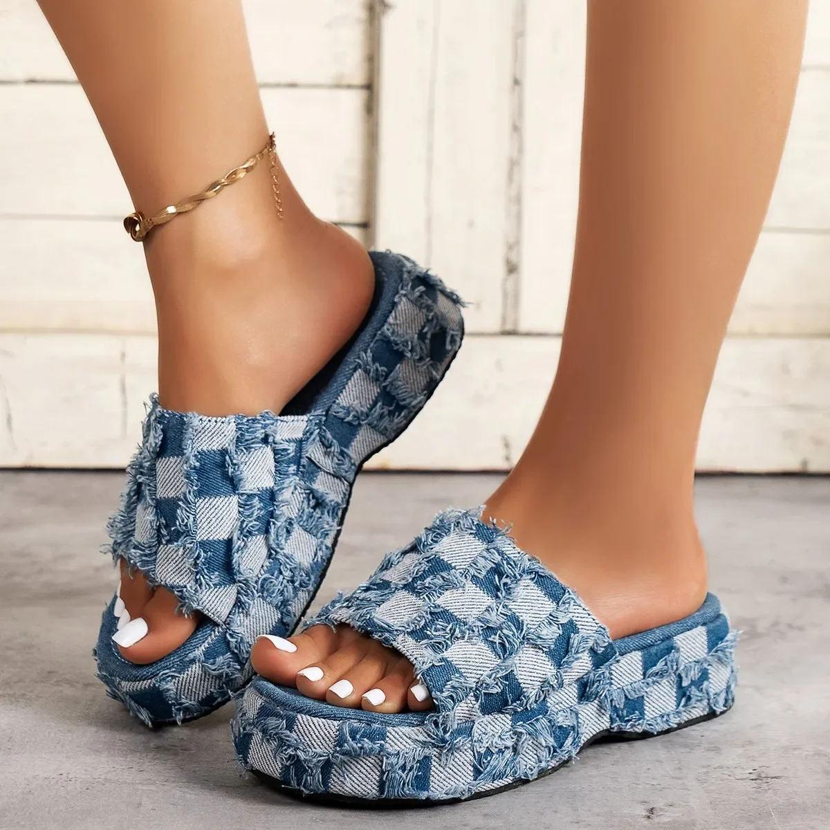 Sandalias de mezclilla con pla - Street Fashion Jeans Women reseña y precio